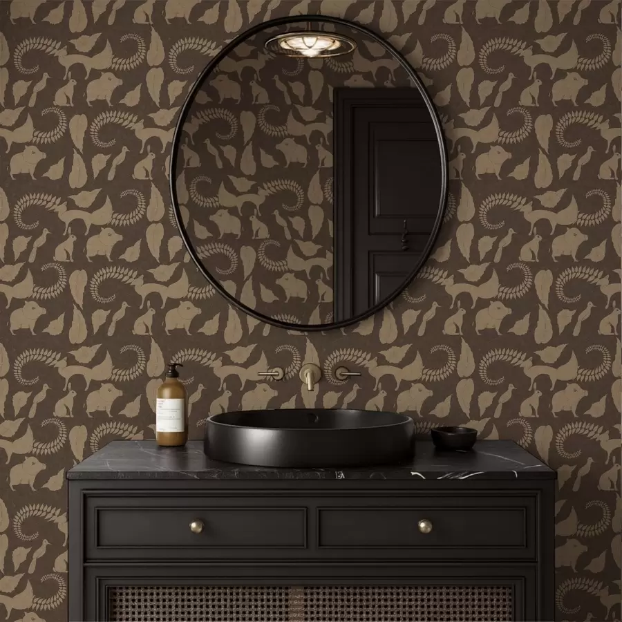 carta da parati Motivo boschivo con animali su sfondo marrone nr. a01121