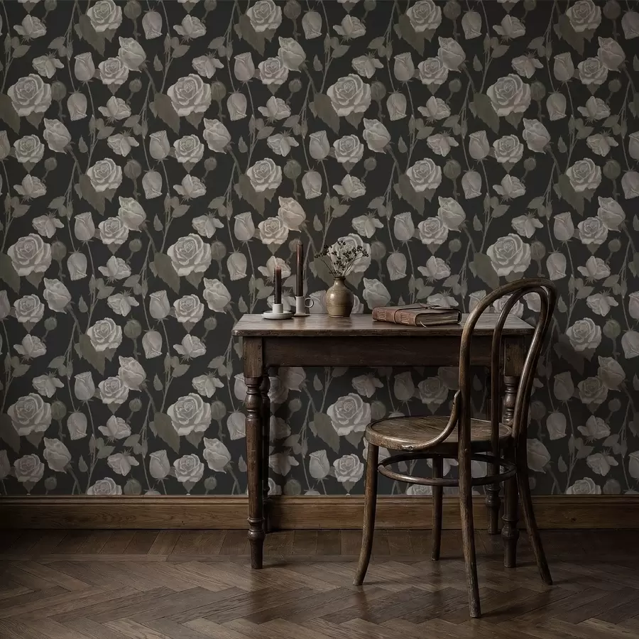 carta da parati Motivo floreale con rose su sfondo scuro nr. a01123