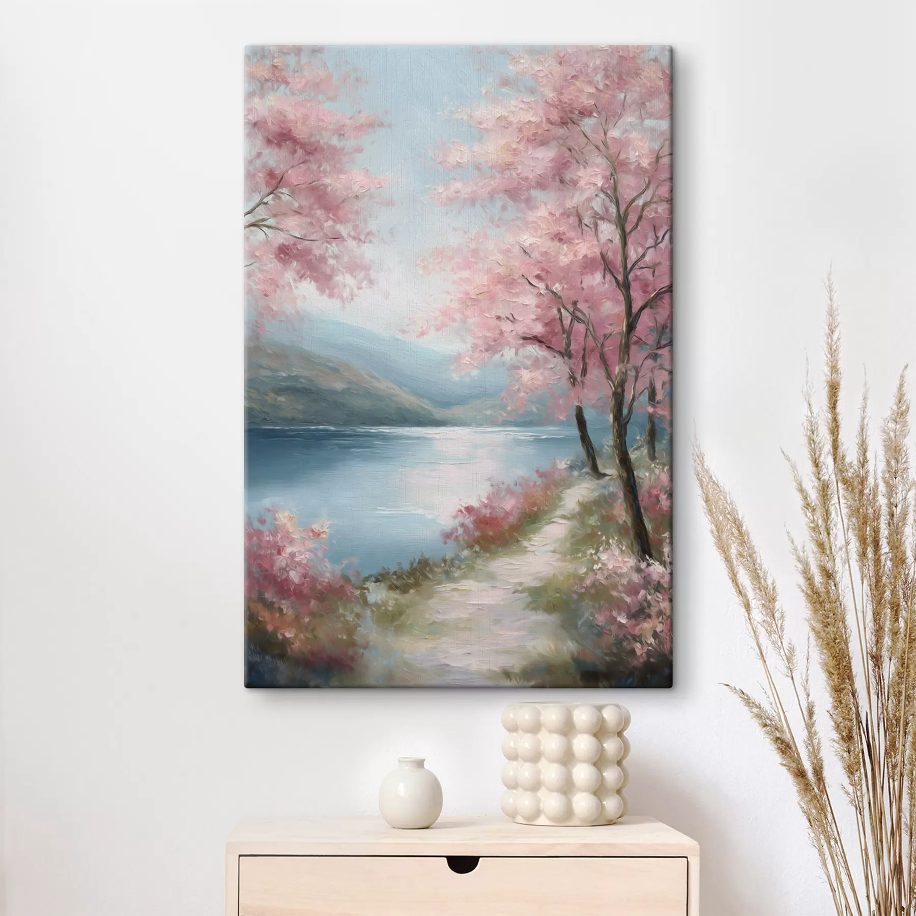 carta da parati paesaggio con alberi rosa in stile oil nr. s48289