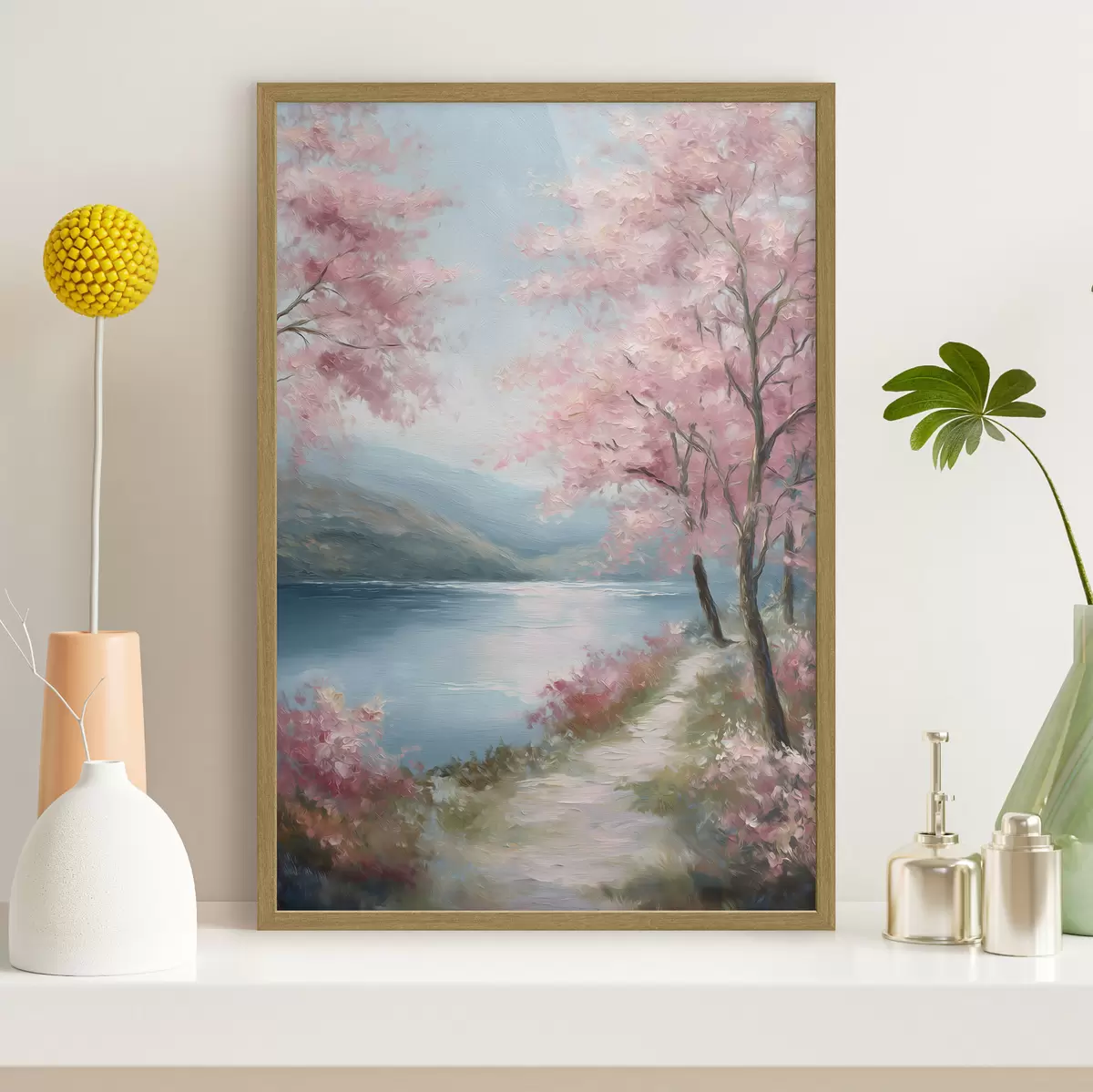 Poster paesaggio con alberi rosa in stile oil f48289