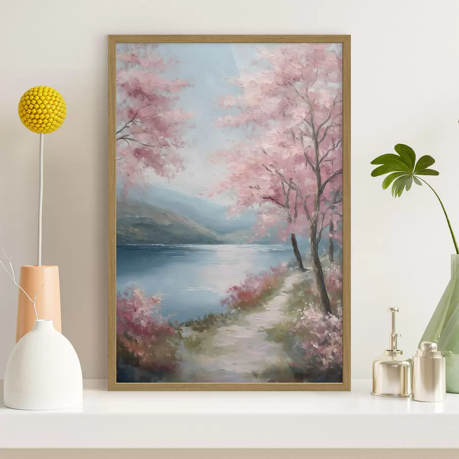 carta da parati paesaggio con alberi rosa in stile oil nr. f48289
