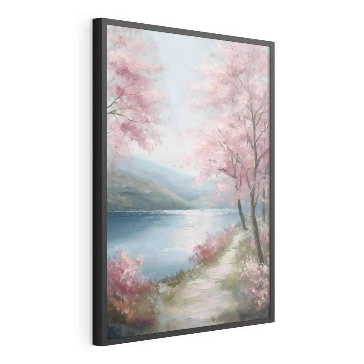 Poster paesaggio con alberi rosa in stile oil f48289