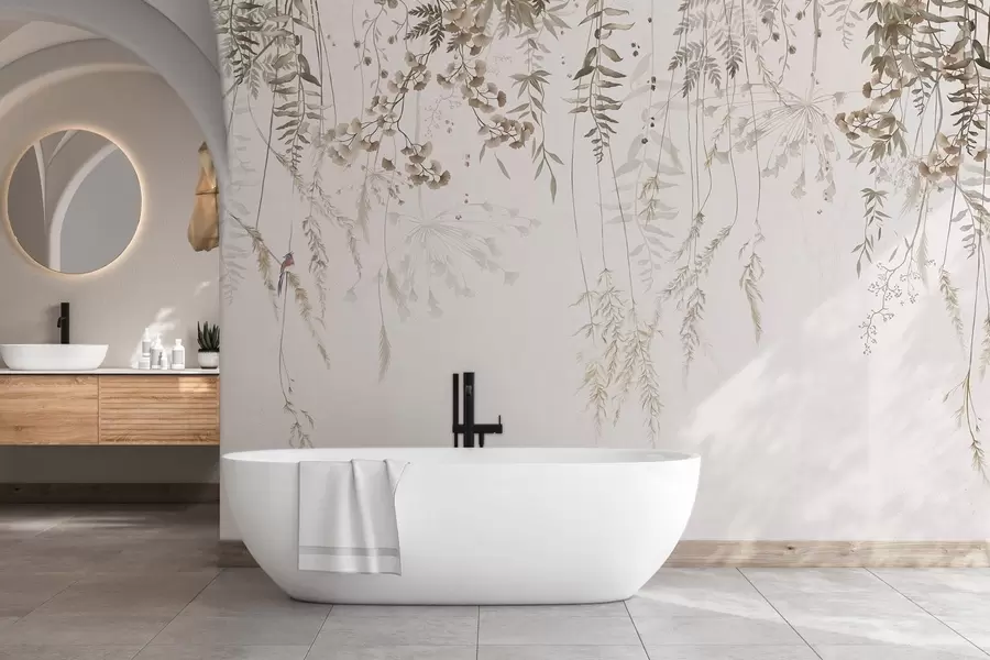 carta da parati Piante selvatiche appese su uno sfondo chiaro nr. w05320