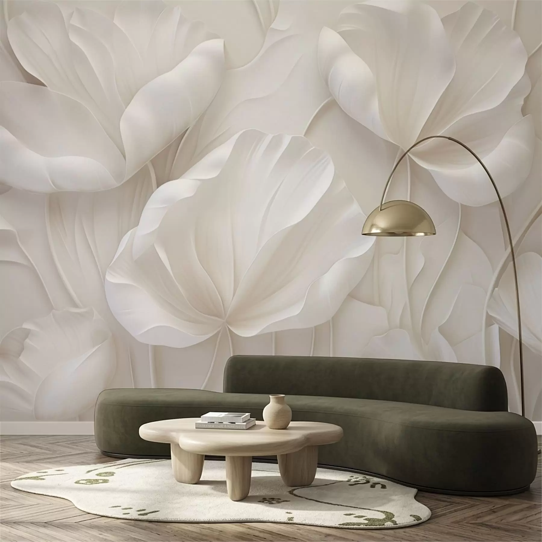 Carta da parati 3D Fiori Fiori scolpiti dalla luce con petali morbidi n. w05355