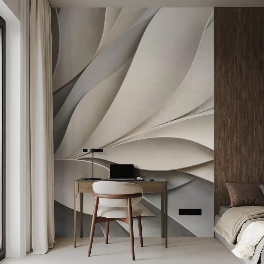 carta da parati Foglie astratte in beige e grigio, arte moderna materica nr. w09769