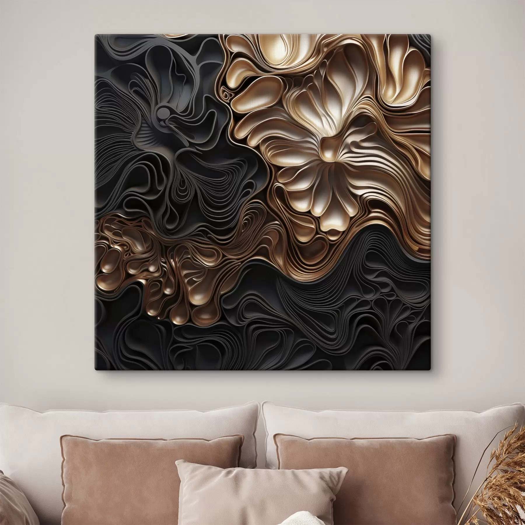 carta da parati Forme scure astratte, fluide e organiche, che danno vita a un'opera d'arte moderna ricca di texture nr. s48383