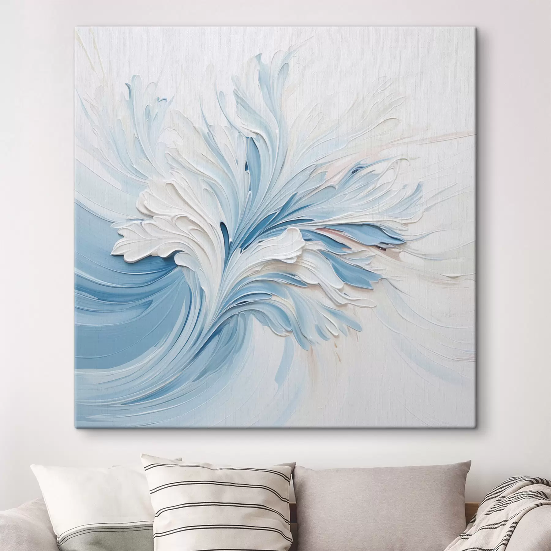 carta da parati Un motivo floreale astratto nei toni del bianco e dell'azzurro, con petali in rilievo e linee sinuose nr. s48395