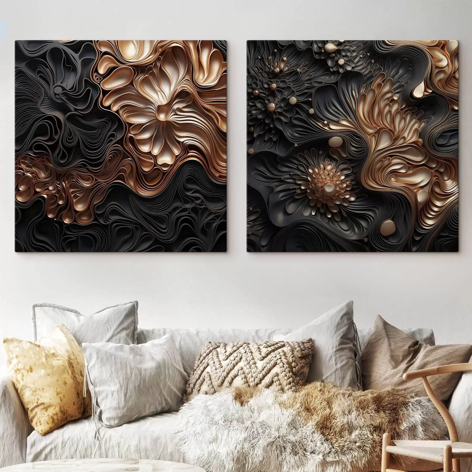 carta da parati Forme scure astratte, fluide e organiche, che danno vita a un'opera d'arte moderna ricca di texture nr. m30196