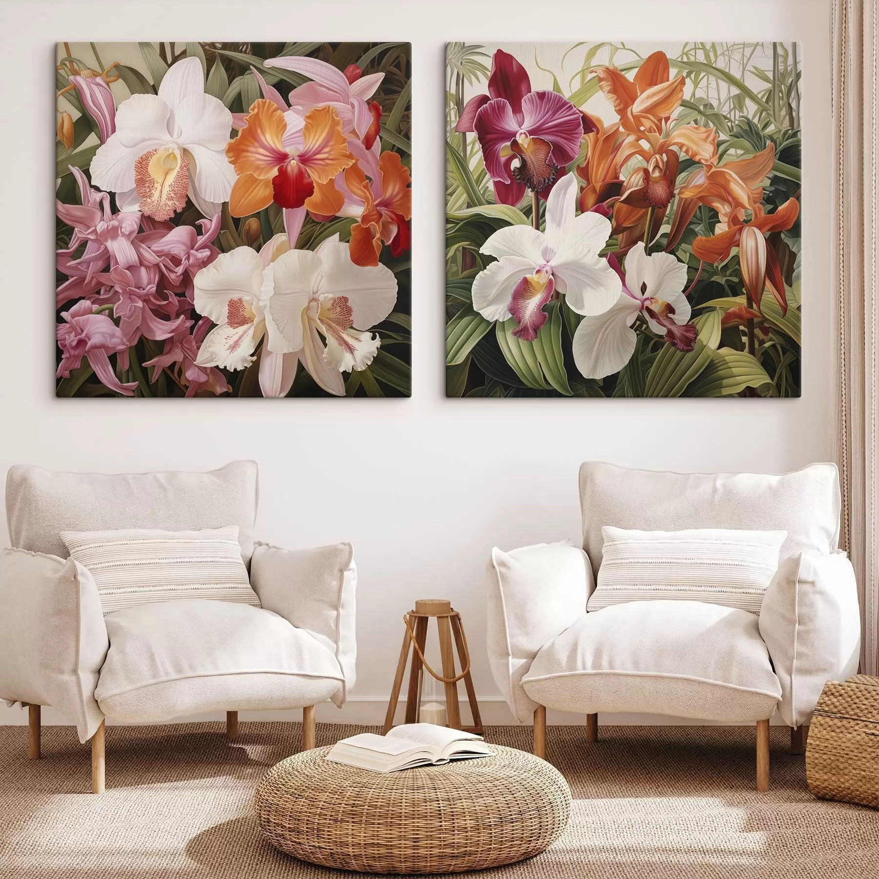 carta da parati Bouquet di fiori tropicali, orchidee con fogliame verde sullo sfondo nr. m30197