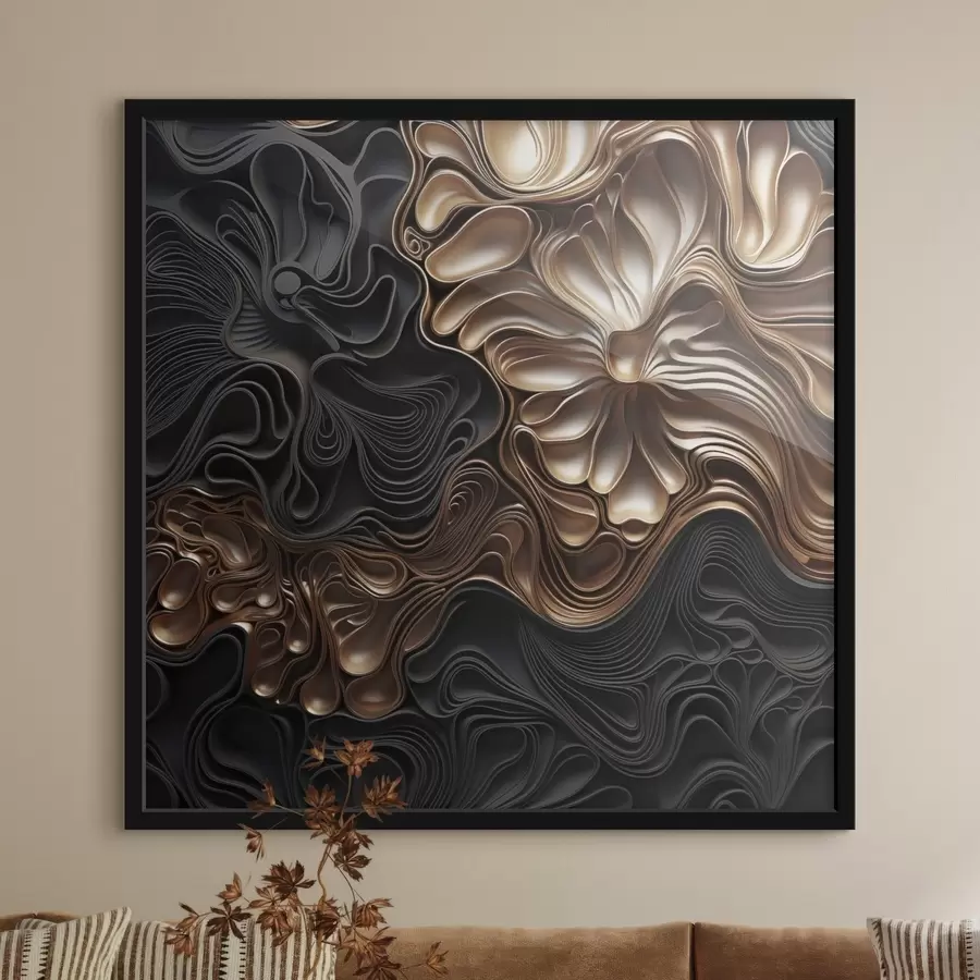 carta da parati Forme scure astratte, fluide e organiche, che danno vita a un'opera d'arte moderna ricca di texture nr. f48383