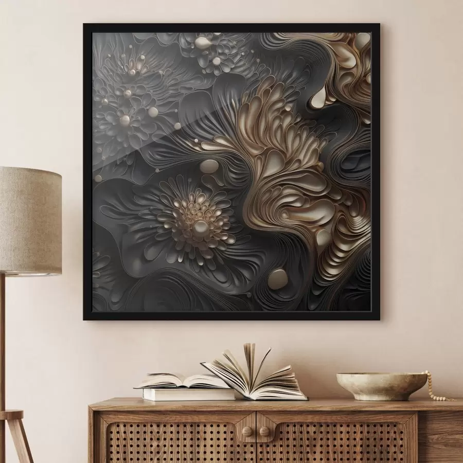 carta da parati Forme scure astratte, fluide e organiche, che danno vita a un'opera d'arte moderna ricca di texture nr. f48384