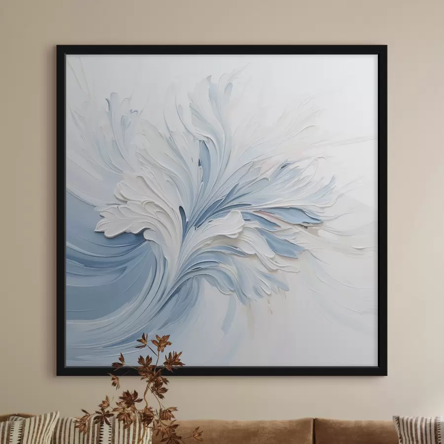 carta da parati Un motivo floreale astratto nei toni del bianco e dell'azzurro, con petali in rilievo e linee sinuose nr. f48395