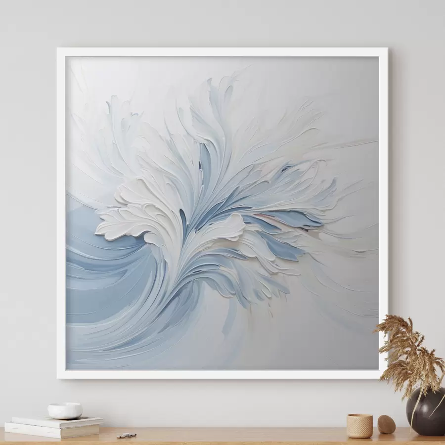 carta da parati Un motivo floreale astratto nei toni del bianco e dell'azzurro, con petali in rilievo e linee sinuose nr. f48395