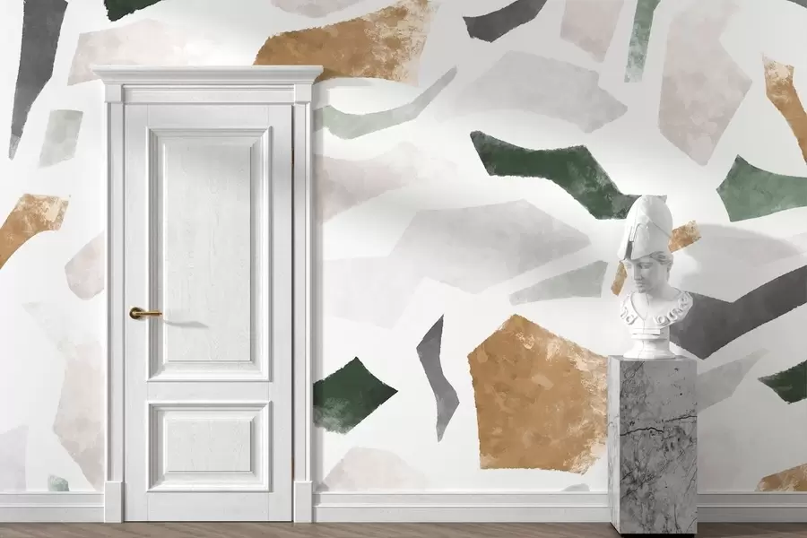 carta da parati Frammenti astratti con texture nei toni del verde e del beige nr. w05146