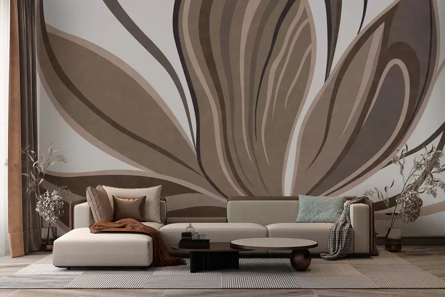 carta da parati Fiore stilizzato dalle linee sinuose nei toni del marrone nr. w05147