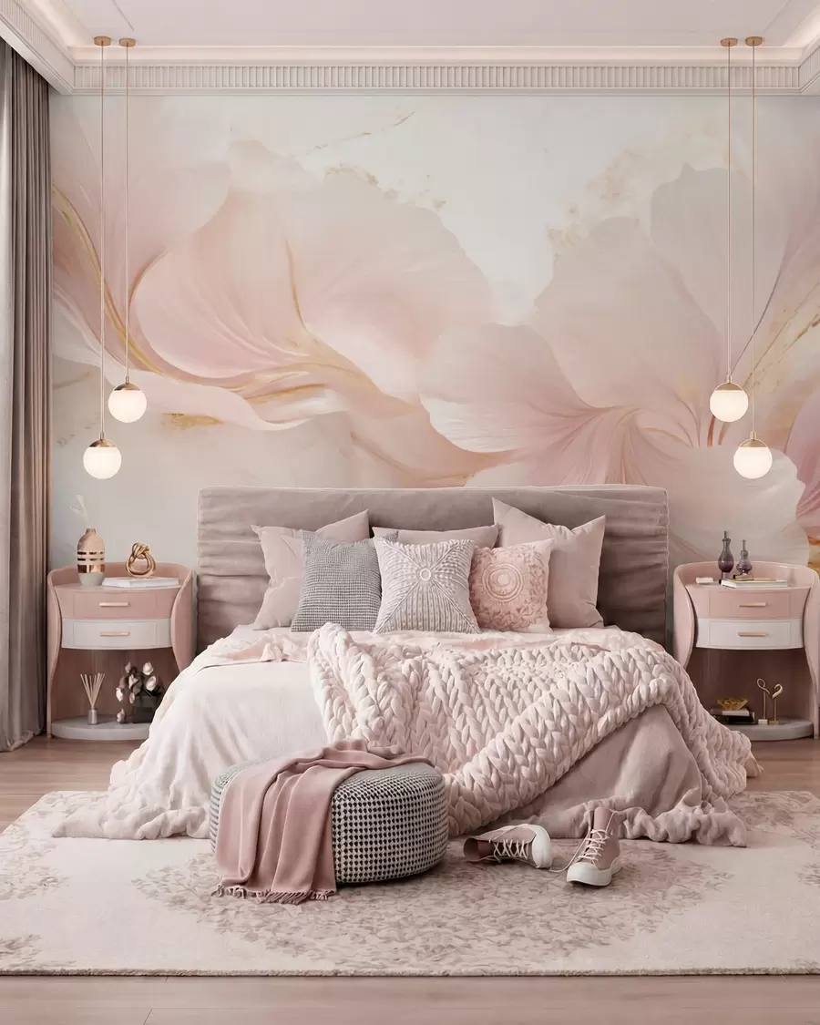 carta da parati Fiori rosa tenue su uno sfondo chiaro nr. w05357