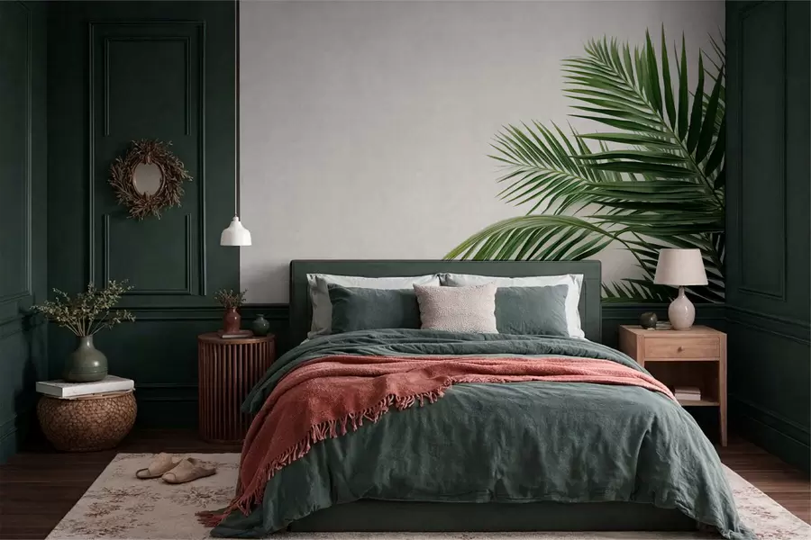 carta da parati Foglie di palma verdi su uno sfondo chiaro nr. w05391