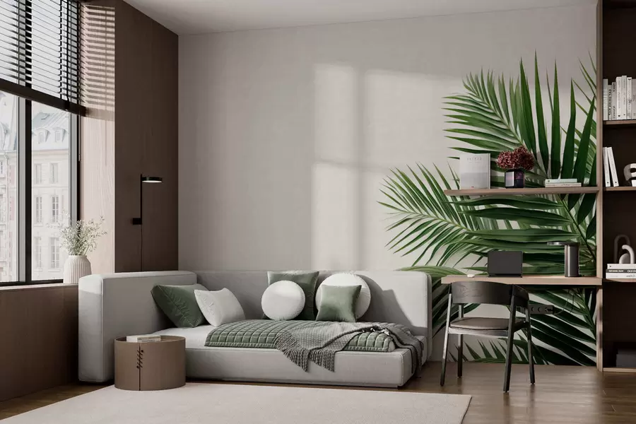 carta da parati Foglie di palma verdi su uno sfondo chiaro nr. w05391