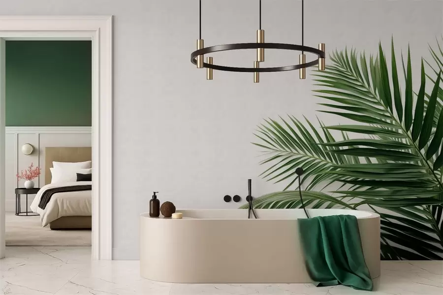 carta da parati Foglie di palma verdi su uno sfondo chiaro nr. w05391