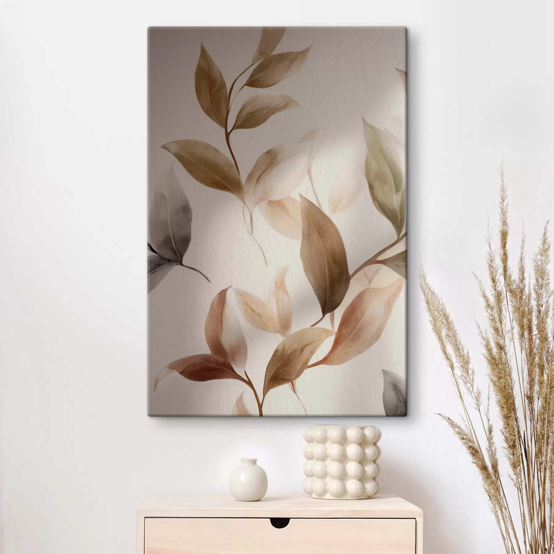 carta da parati Dipinti con foglie, rami color beige, minimalismo, stile scandinavo nr. s48479