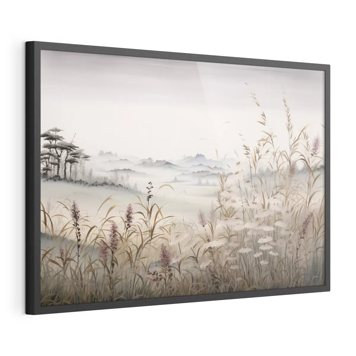 Poster Paesaggio nebbioso con erba f48481