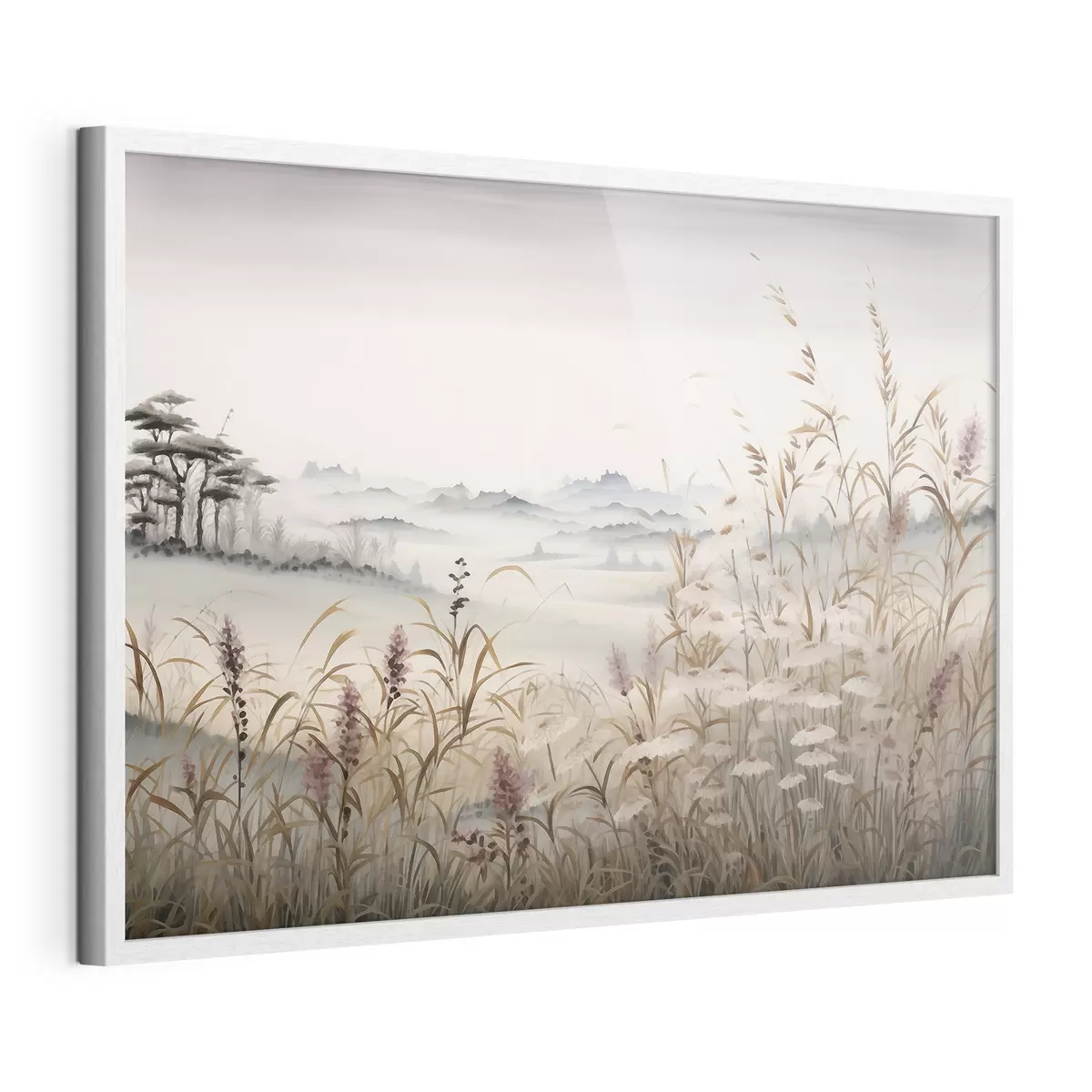 Poster Paesaggio nebbioso con erba f48481