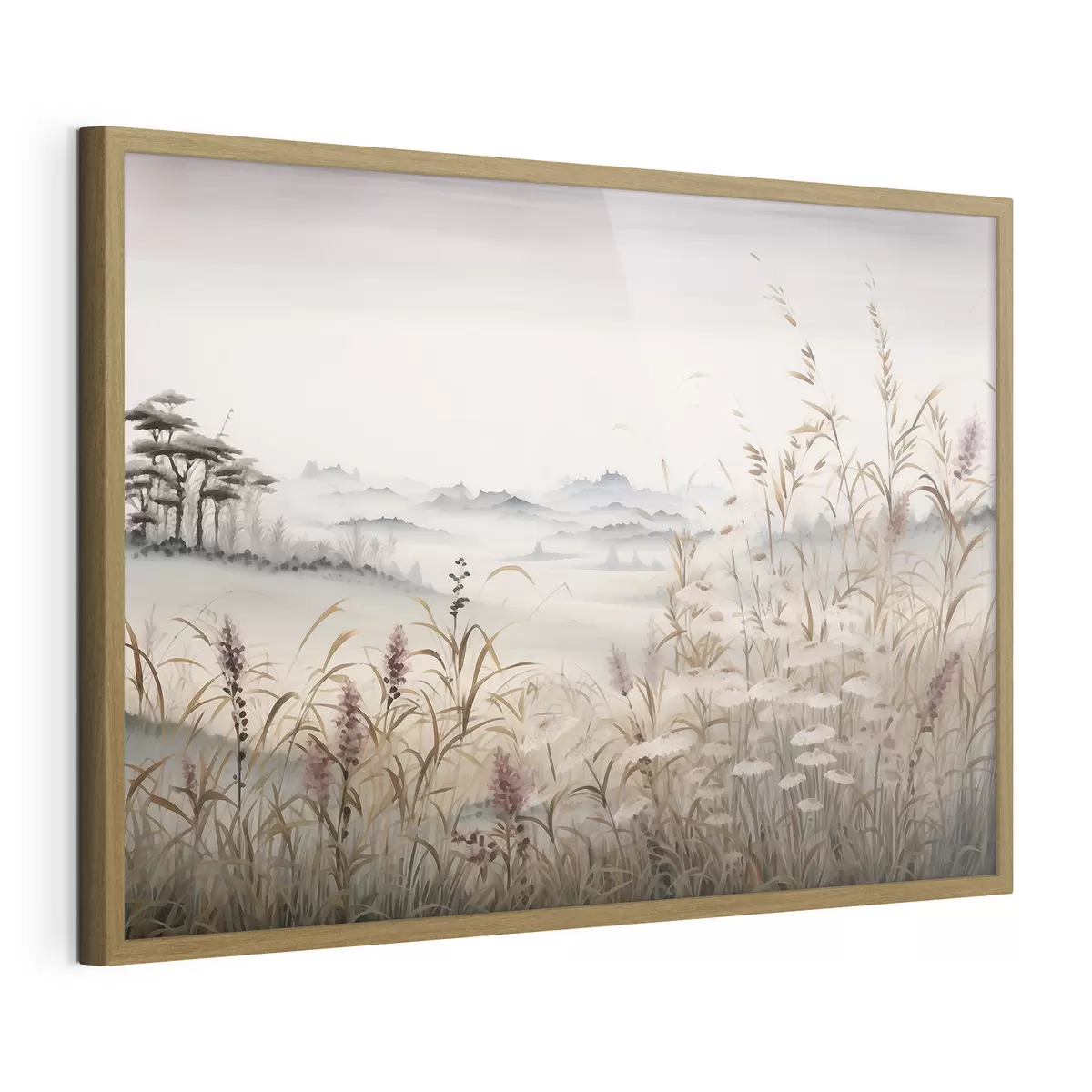 Poster Paesaggio nebbioso con erba f48481