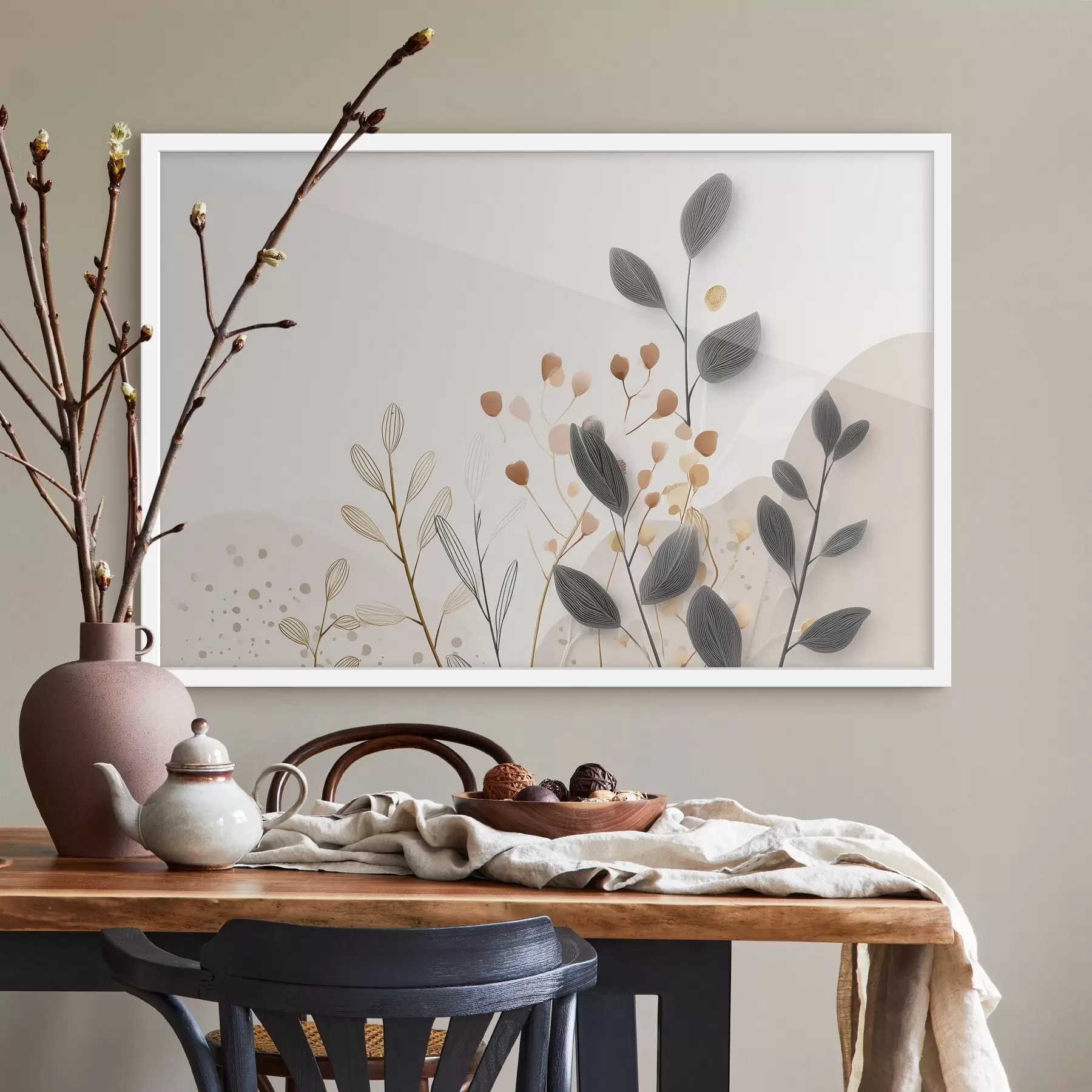 carta da parati Botanica, minimalismo, foglie color beige nr. f48485