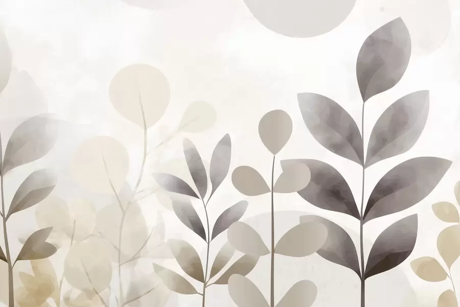 carta da parati Silhouette di foglie nei toni del beige e del grigio, minimalismo nr. f48487