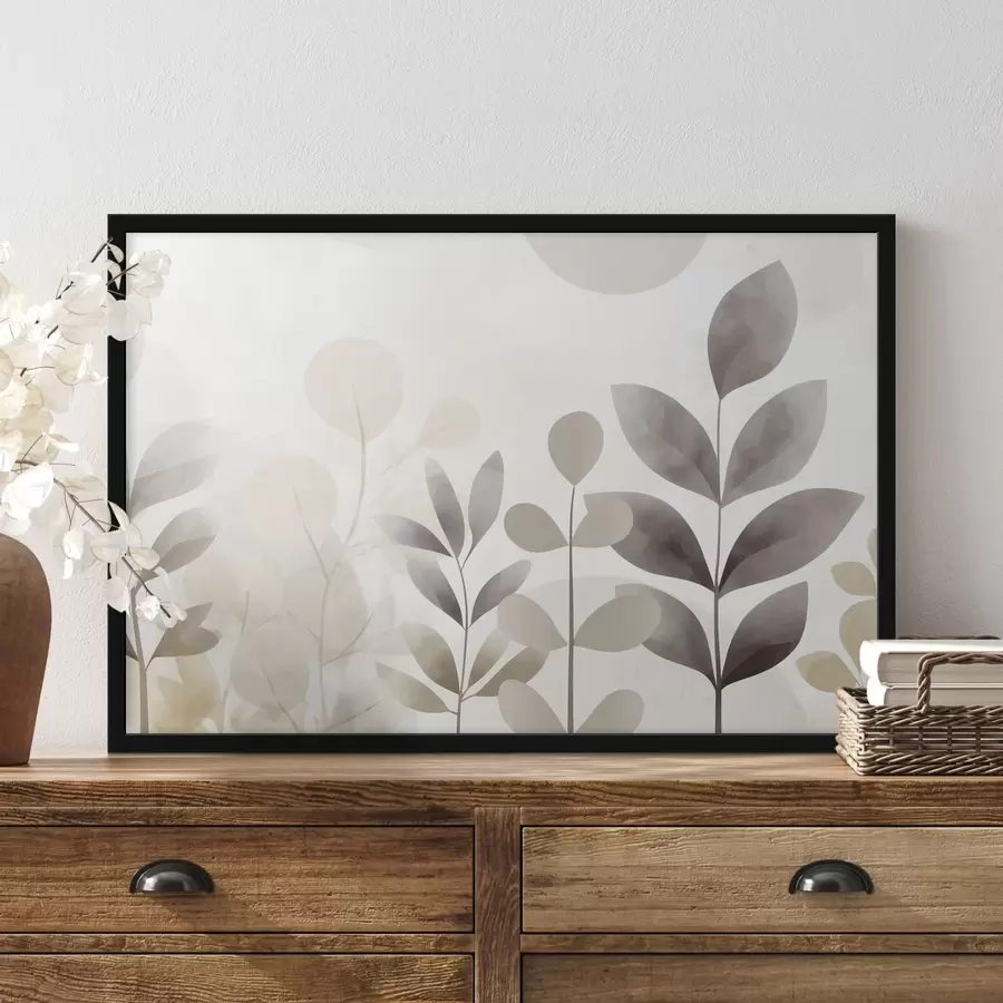 carta da parati Silhouette di foglie nei toni del beige e del grigio, minimalismo nr. f48487