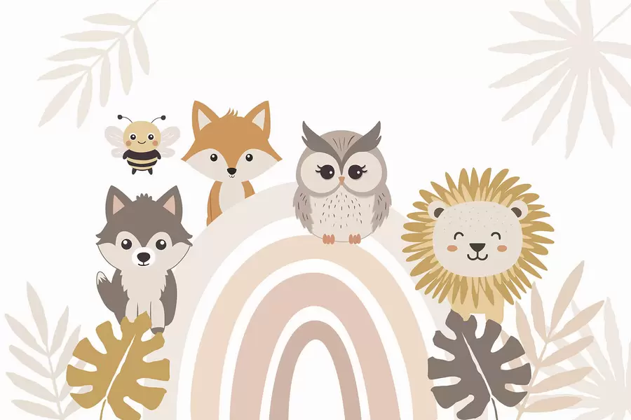 carta da parati Animali carini vicino all'arcobaleno nr. w05399