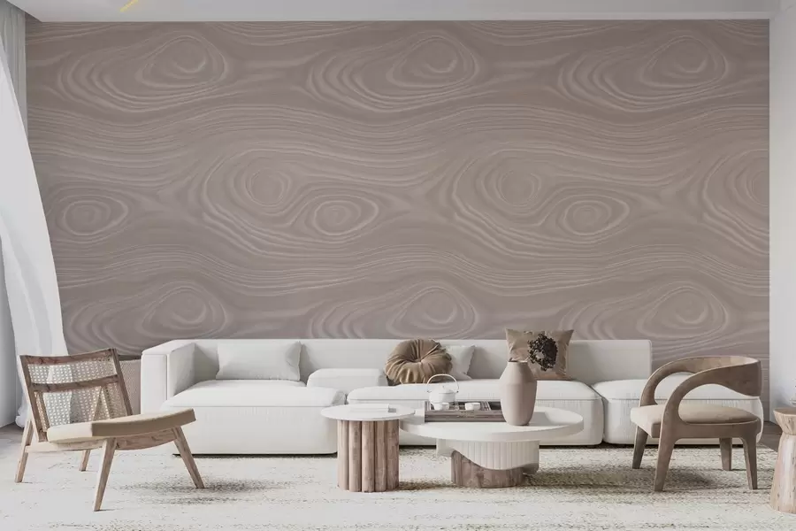 carta da parati Motivo astratto color beige con linee morbide e effetto finitura in legno naturale nr. w09681
