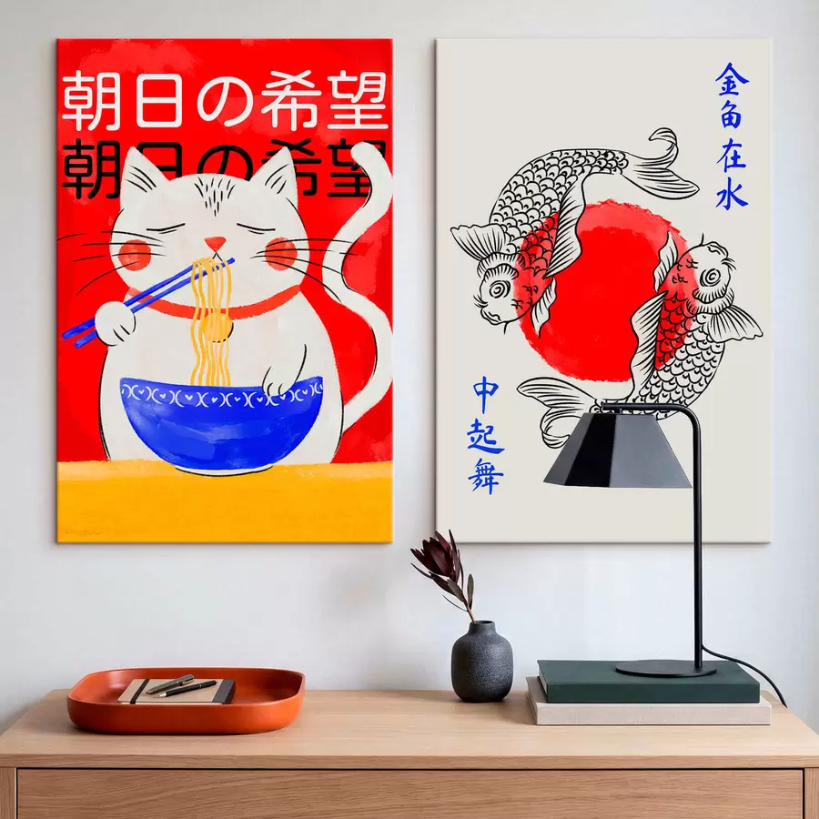 carta da parati Dittico con ritratto di donna e pesci decorativi nr. m30234