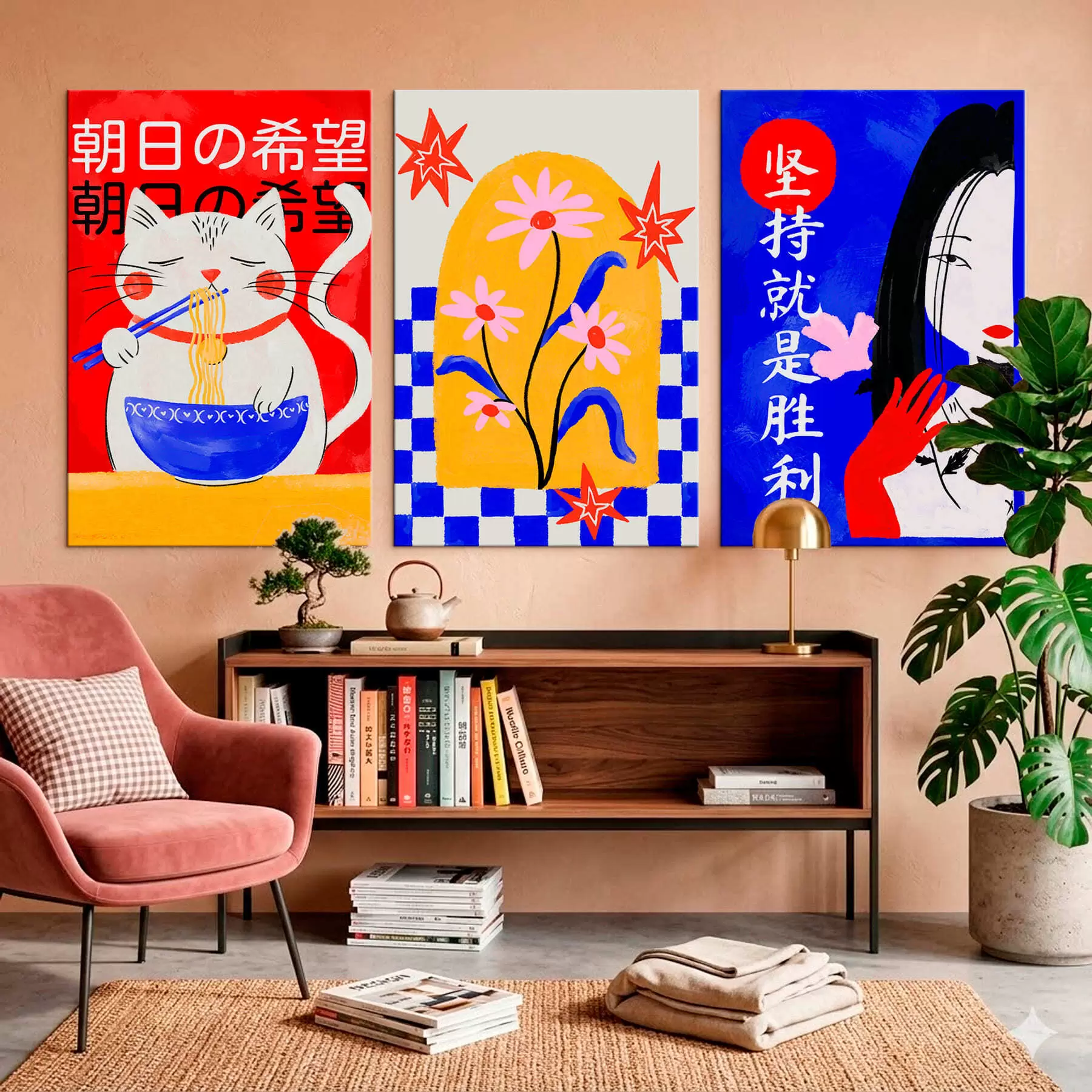 carta da parati Trittico con gatto, pesce e ritratto di donna nr. m30240