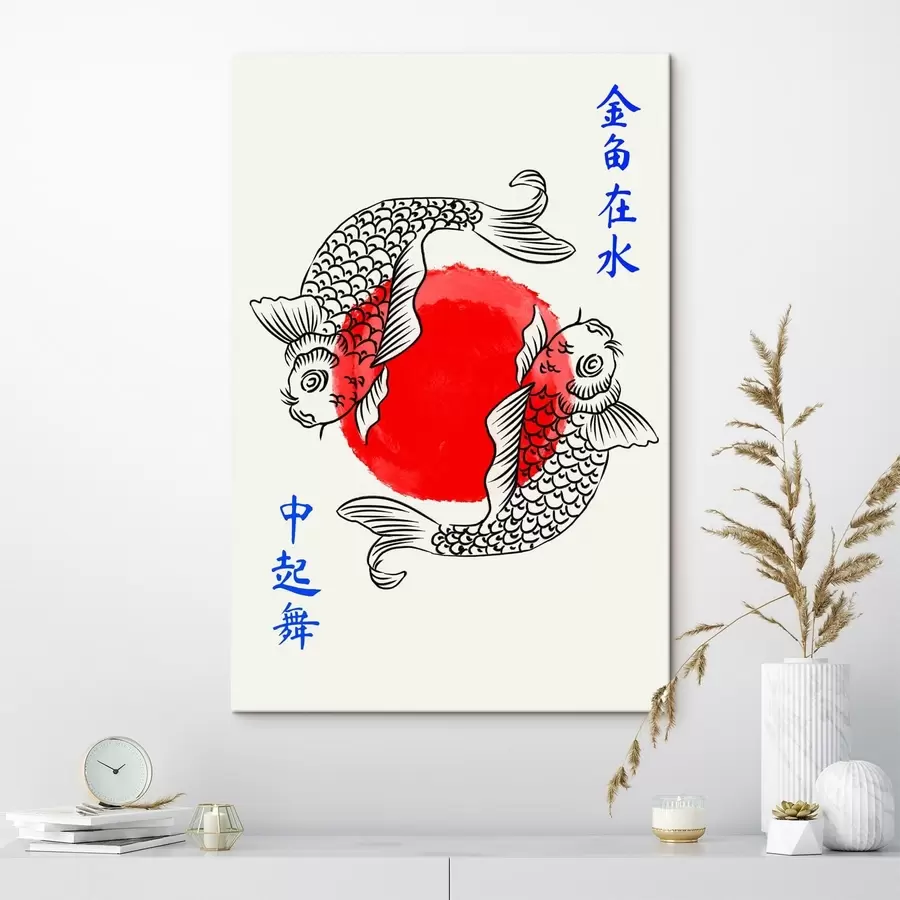 carta da parati Due pesci decorativi attorno a un cerchio rosso nr. s48033