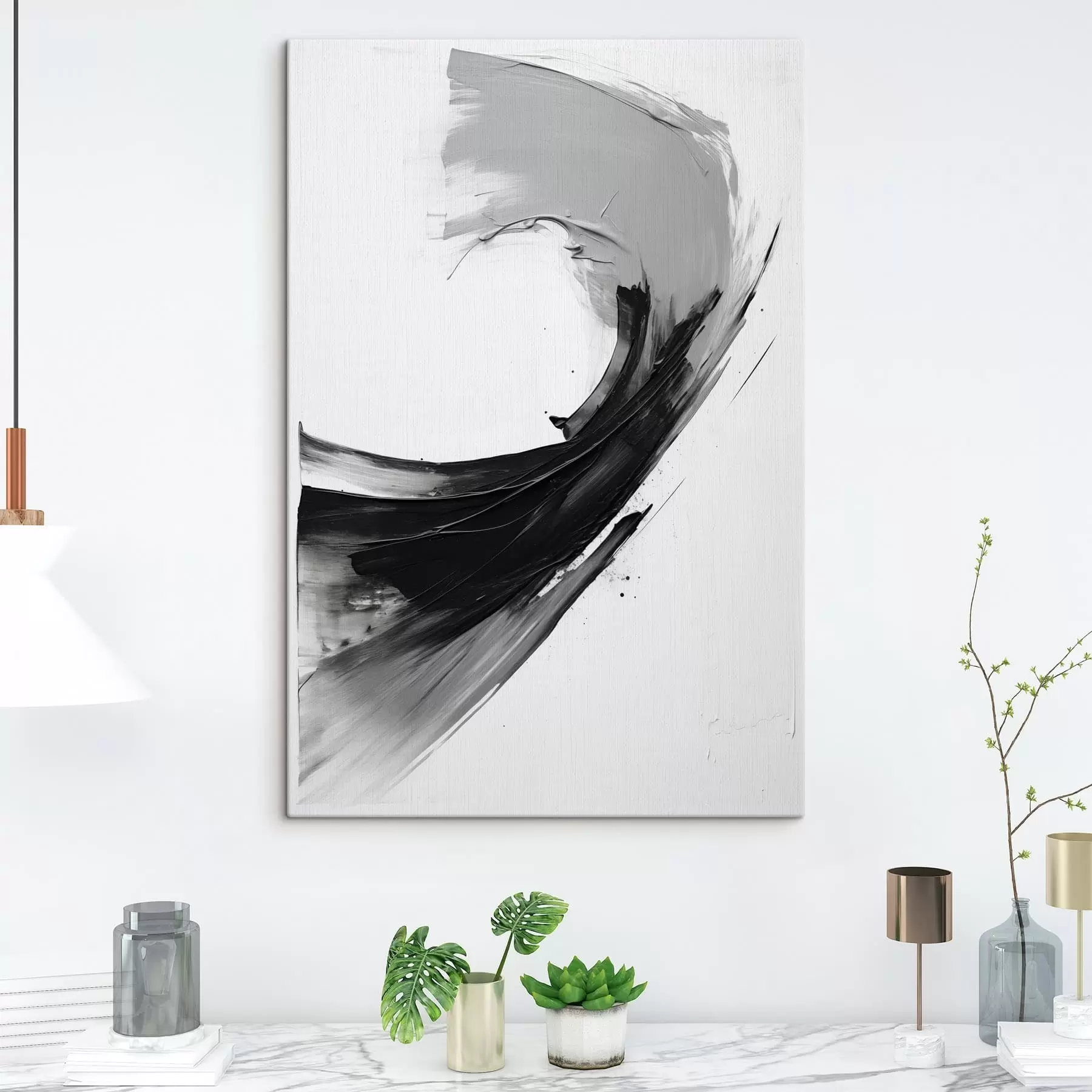 carta da parati Pennellata astratta nera su sfondo bianco nr. s48326