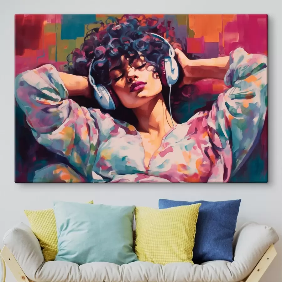 carta da parati Donna con le cuffie in stile pittorico colorato nr. s48335