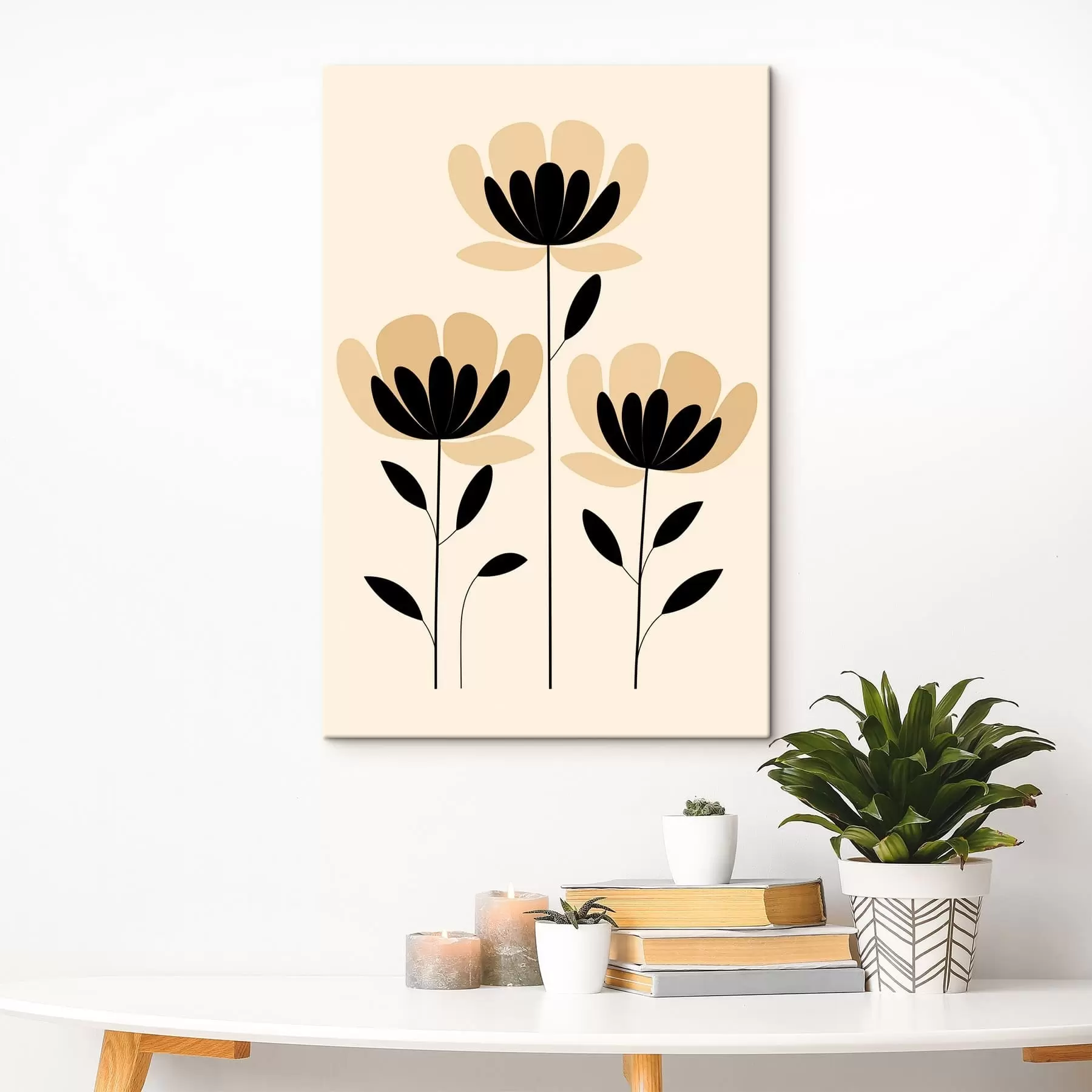 carta da parati Fiori in stile minimalista nei toni del nero e del beige nr. s48353