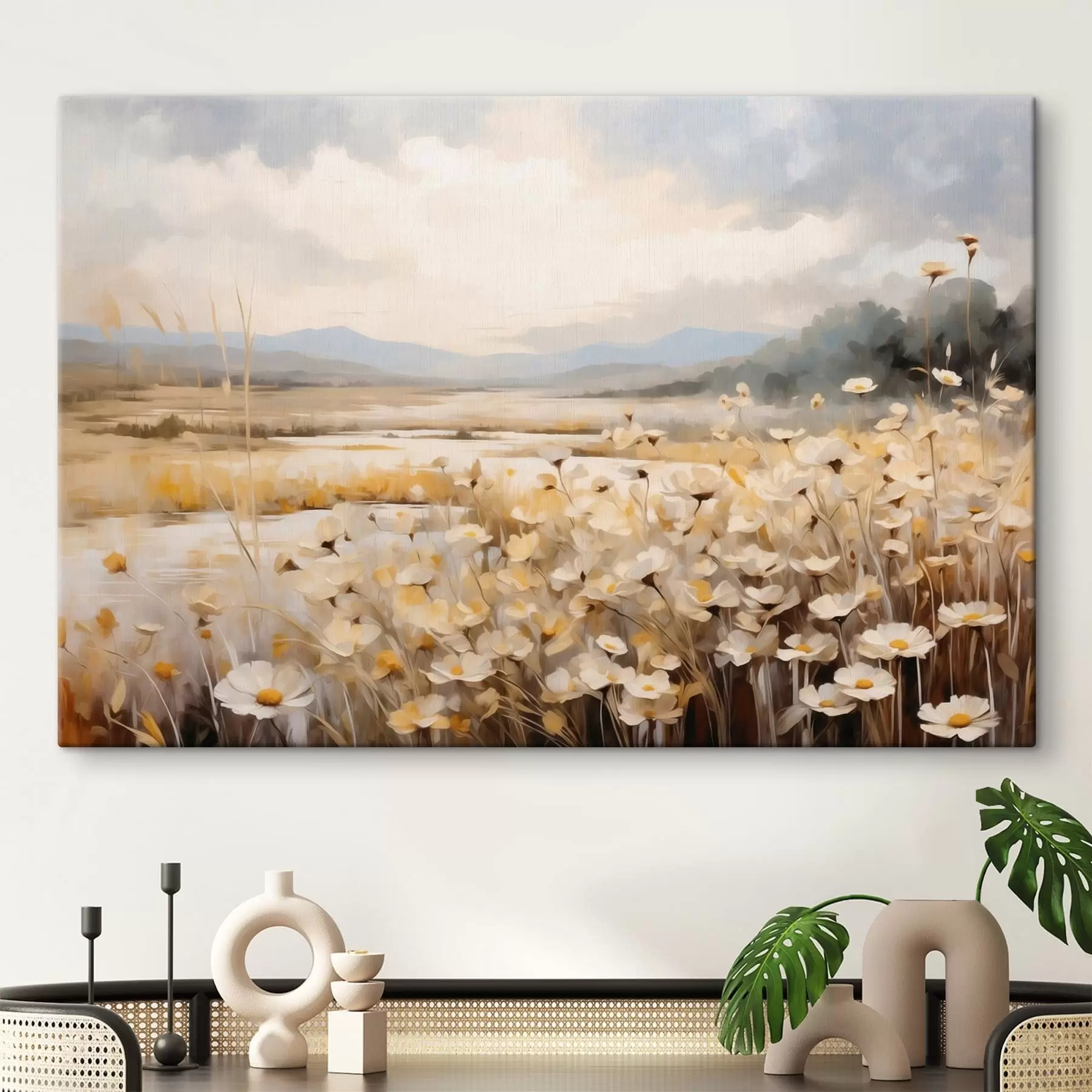 carta da parati Fiori di campo in riva all'acqua, in uno stile pittorico delicato nr. s48354