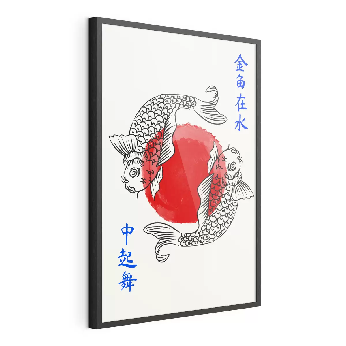 Poster Due pesci decorativi attorno a un cerchio rosso f48033