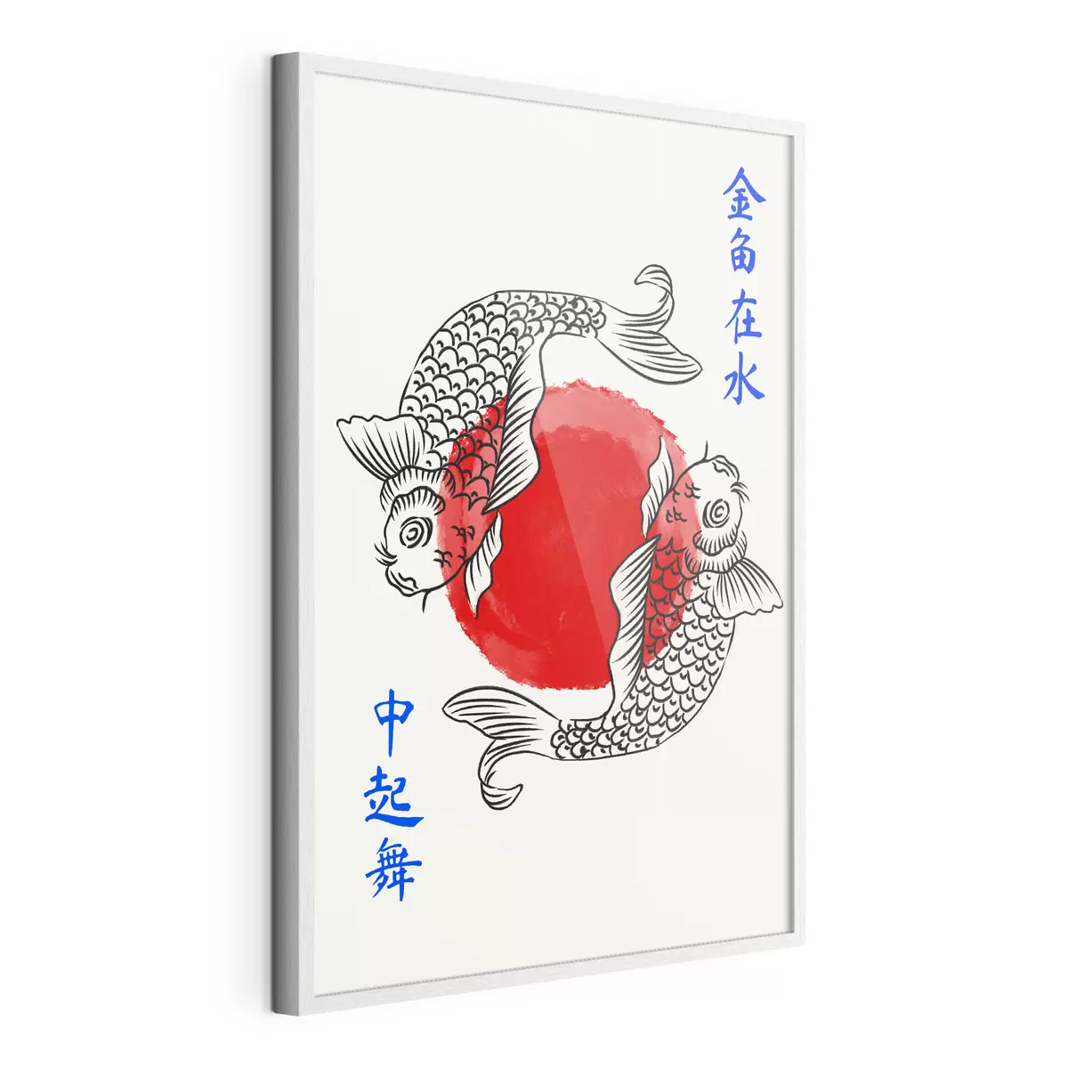 Poster Due pesci decorativi attorno a un cerchio rosso f48033