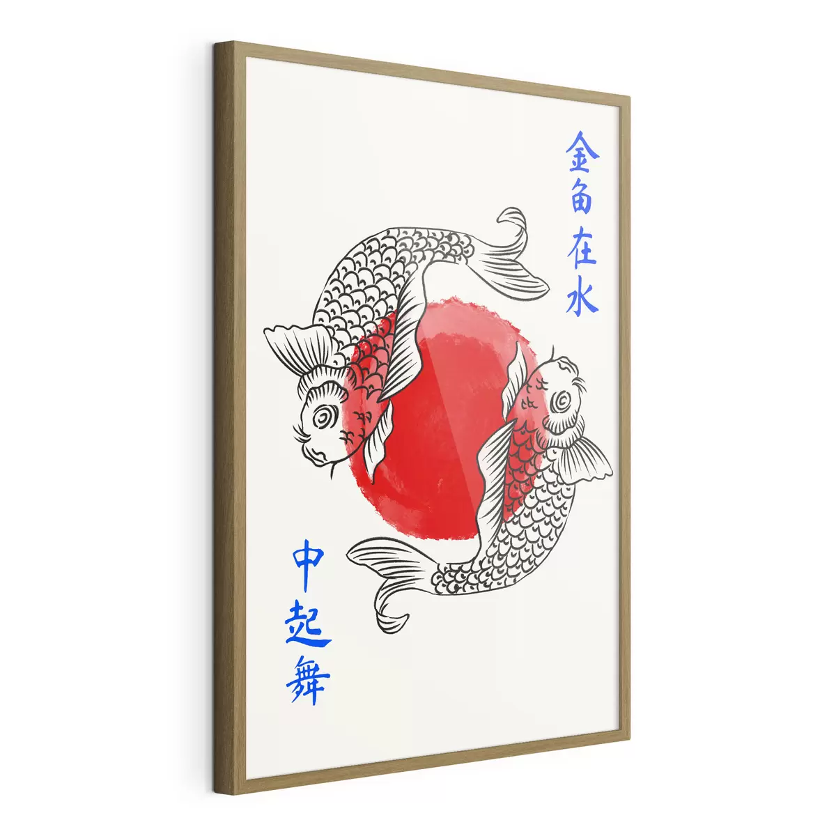 Poster Due pesci decorativi attorno a un cerchio rosso f48033