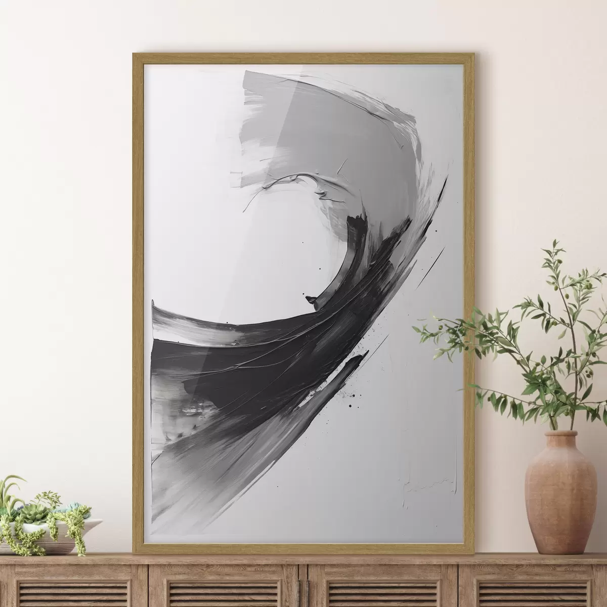 Poster Pennellata astratta nera su sfondo bianco f48326