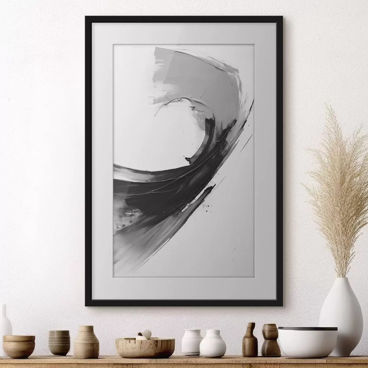 Poster Pennellata astratta nera su sfondo bianco f48326