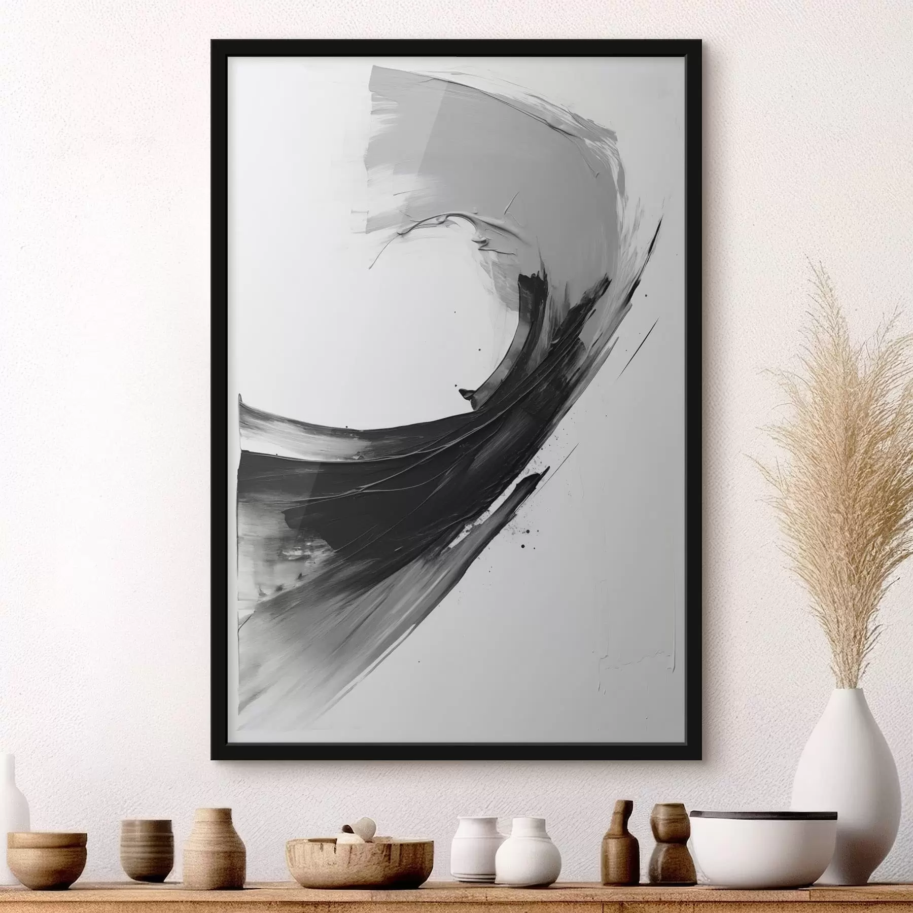 carta da parati Pennellata astratta nera su sfondo bianco nr. f48326