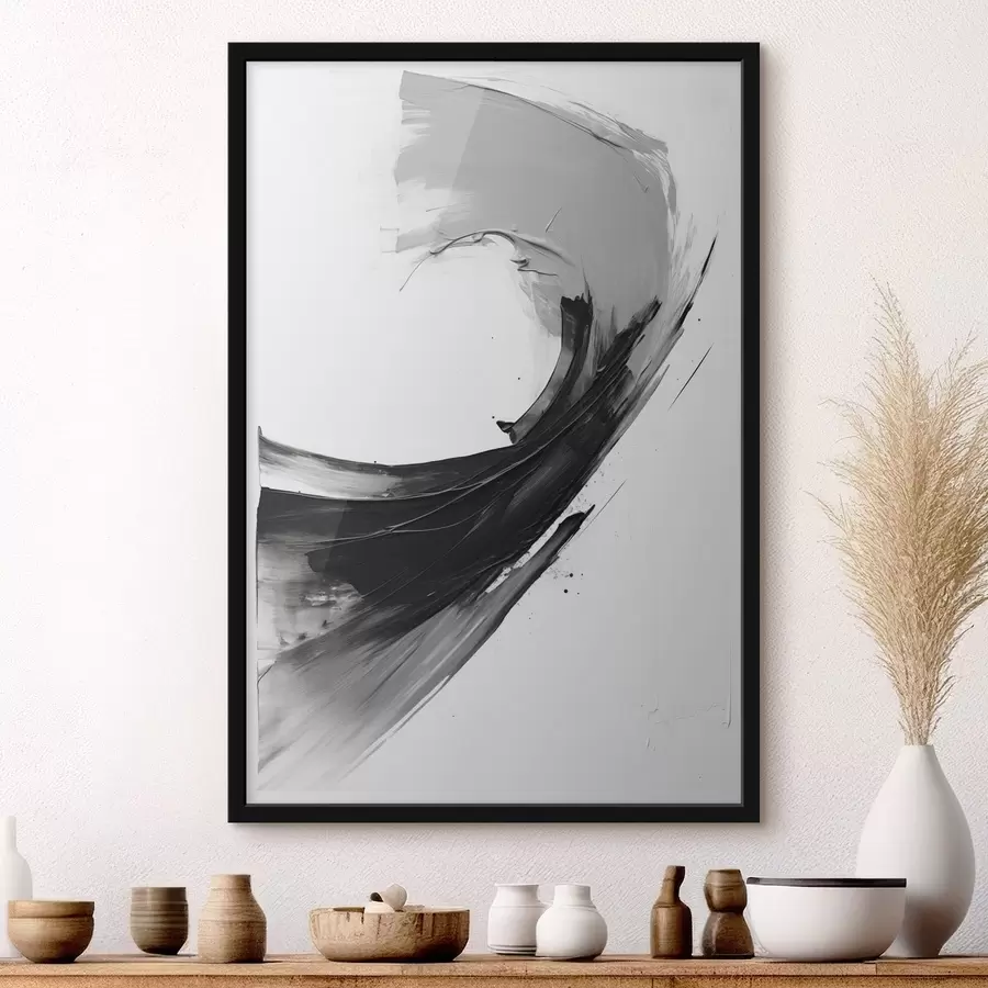 carta da parati Pennellata astratta nera su sfondo bianco nr. f48326