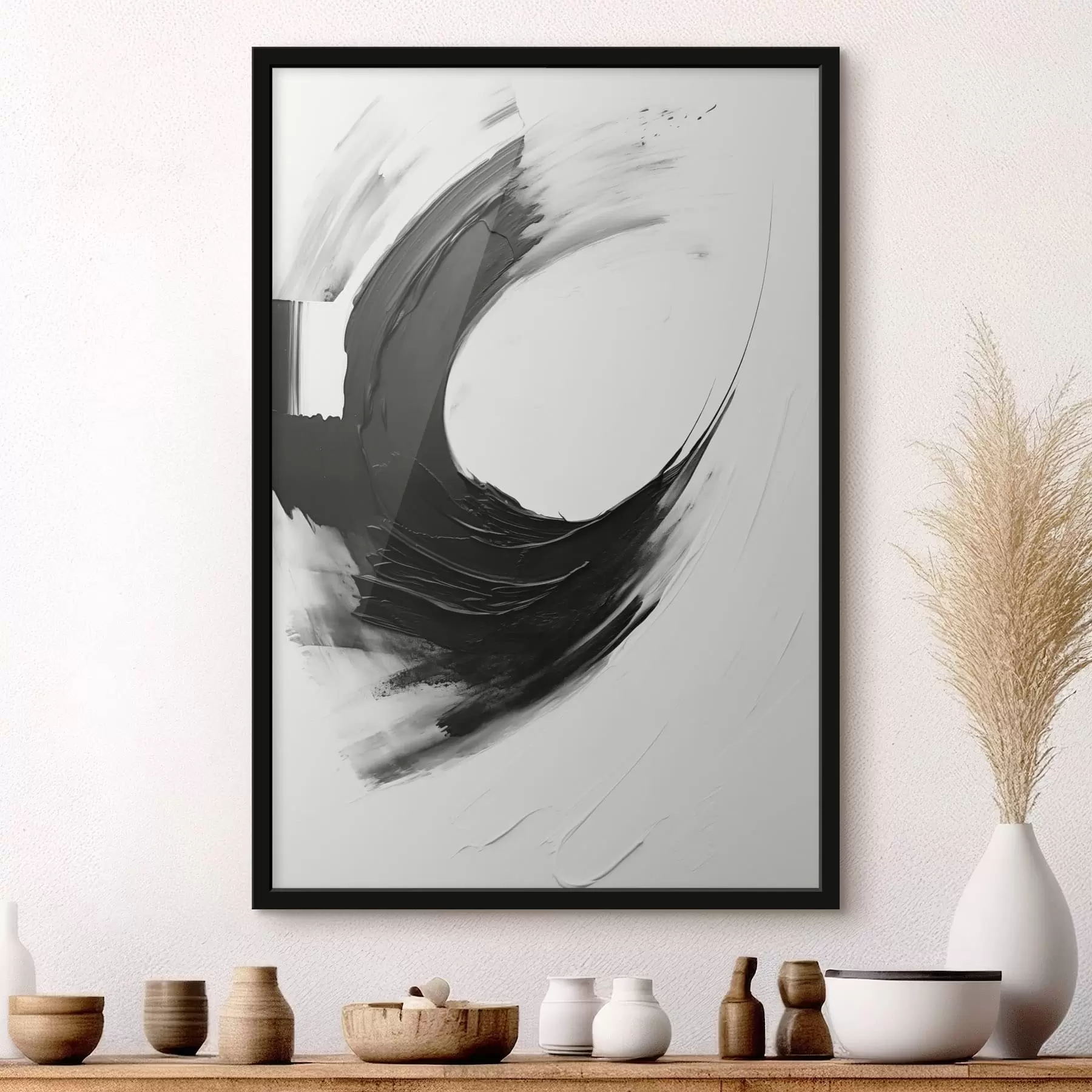 carta da parati Pennellata astratta nera su sfondo chiaro nr. f48340