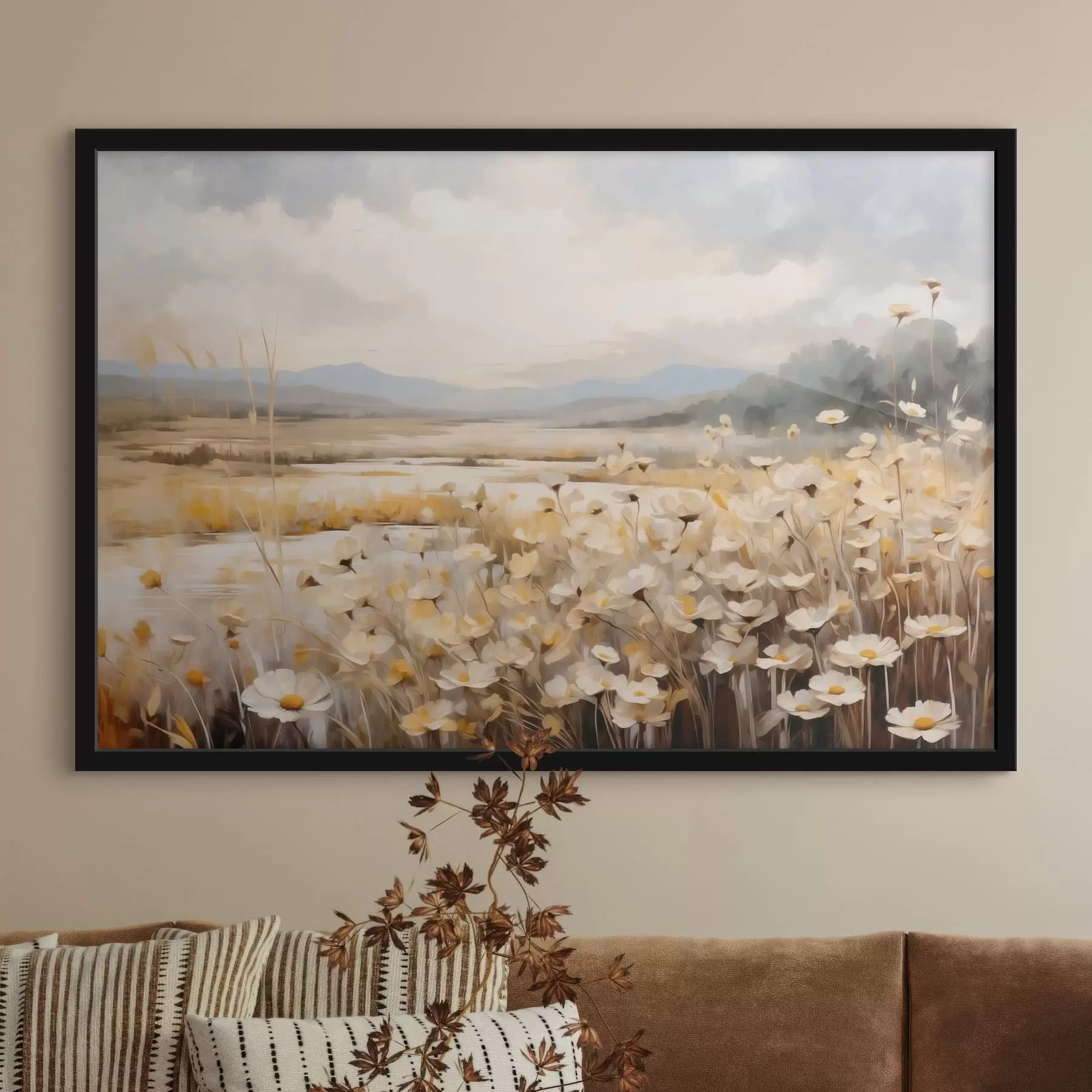 carta da parati Fiori di campo in riva all'acqua, in uno stile pittorico delicato nr. f48354