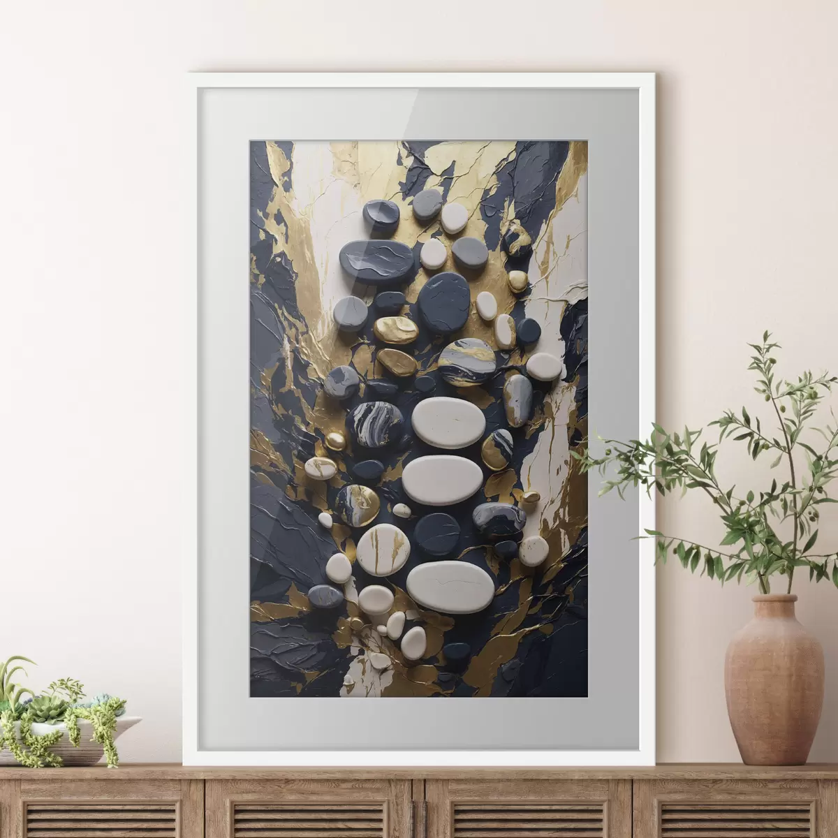 Poster Composizione astratta di pietre nei toni del blu scuro f48357