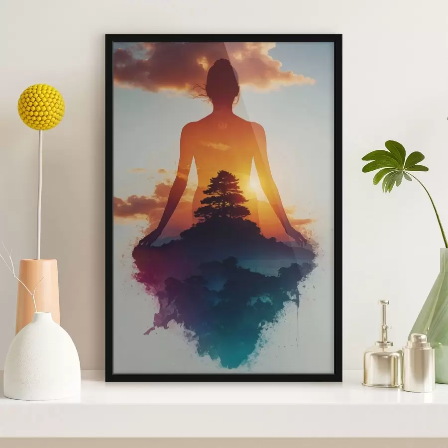 carta da parati Silhouette umana con un paesaggio al tramonto sullo sfondo nr. f48364